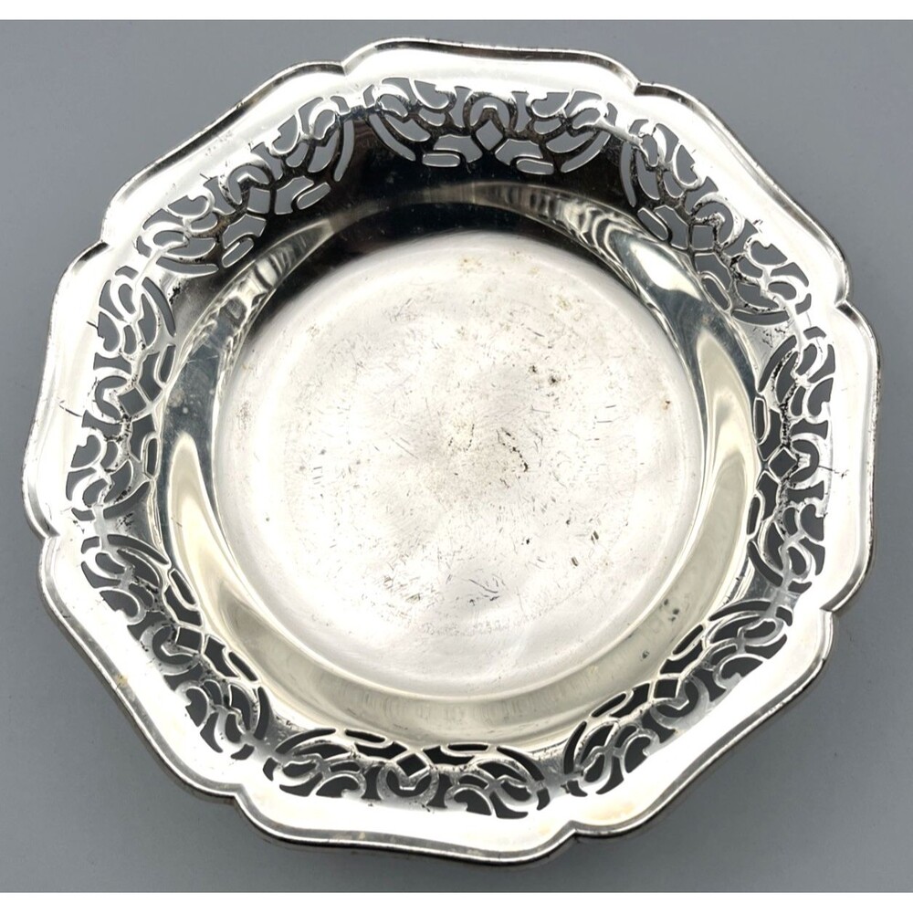 Vtg WMF Ikora Silver Plated Ornate Pierced Floral Scroll 3-Footed Bowl Dish 6"
